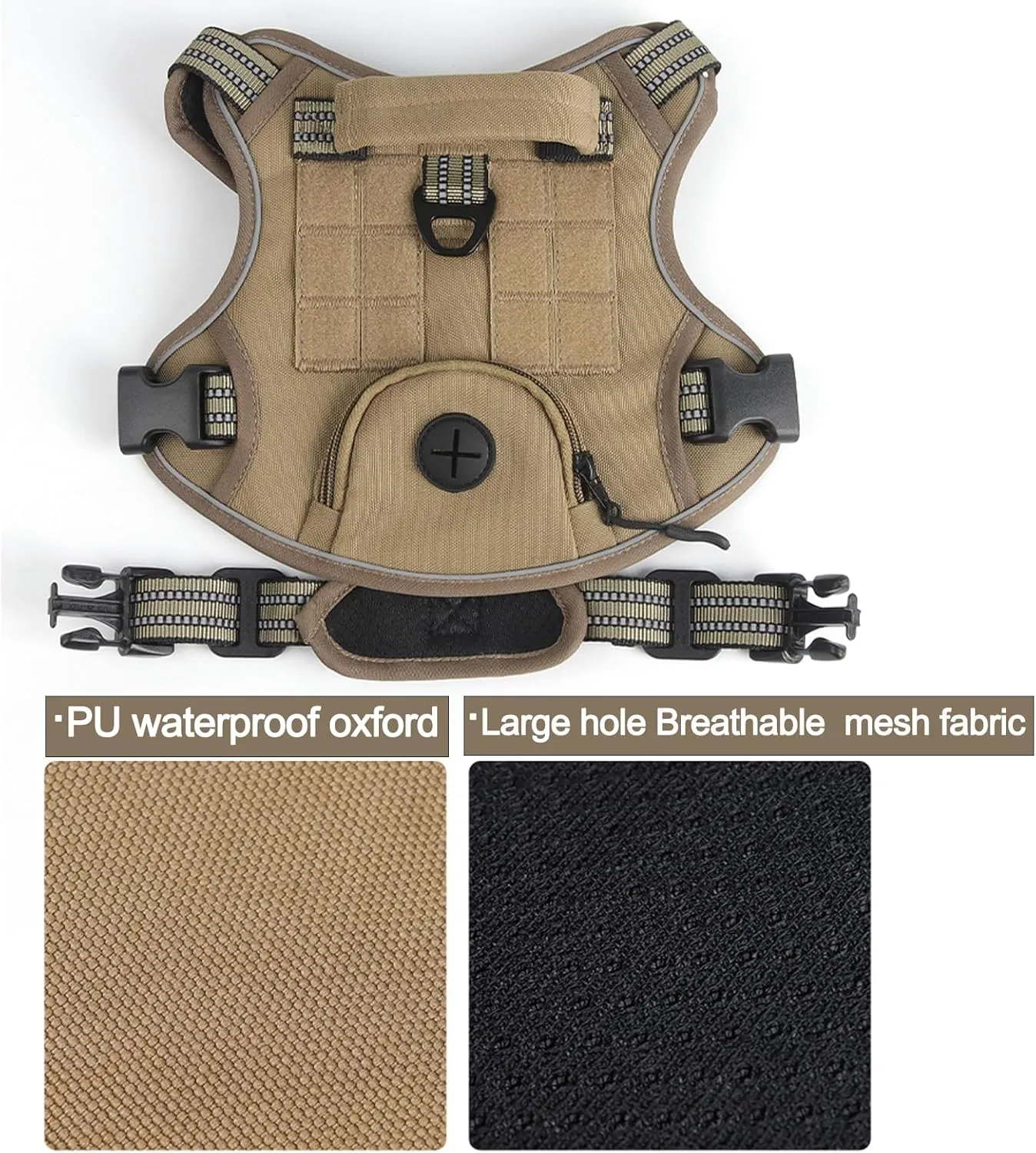 Tactical Dog Harness with Multifunctional Storage Pouch & Heavy-Duty Handle - Waterproof Reflective Vest for Medium/Large Dogs, Includes Leash