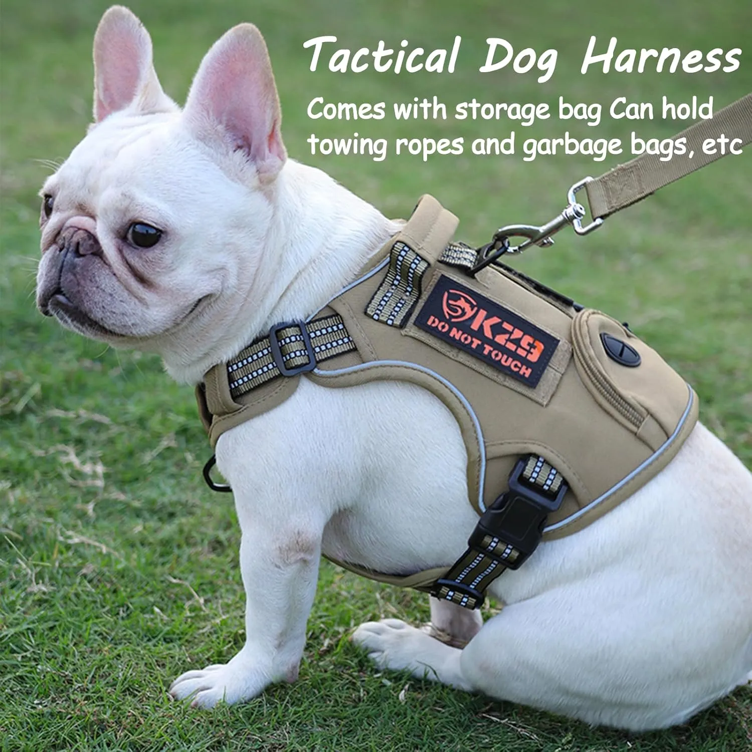 Tactical Dog Harness with Multifunctional Storage Pouch & Heavy-Duty Handle - Waterproof Reflective Vest for Medium/Large Dogs, Includes Leash