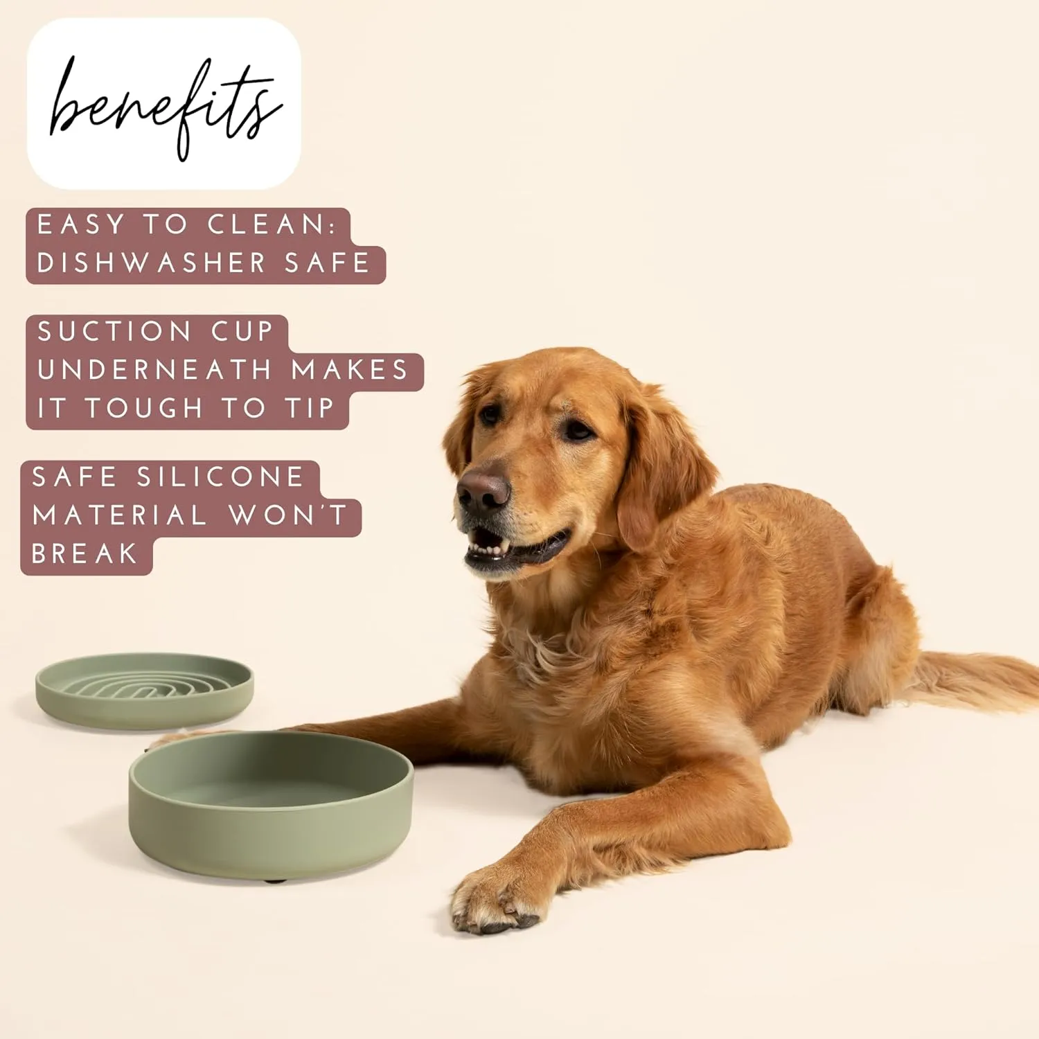The Perfect Dish - Durable Dog Water Bowl - No Spill - Less Mess Non-Tippable Water & Food Bowl, Pure Silicone, Spill Proof with Suction Cup, Suitable for All Pets, Large-Sage