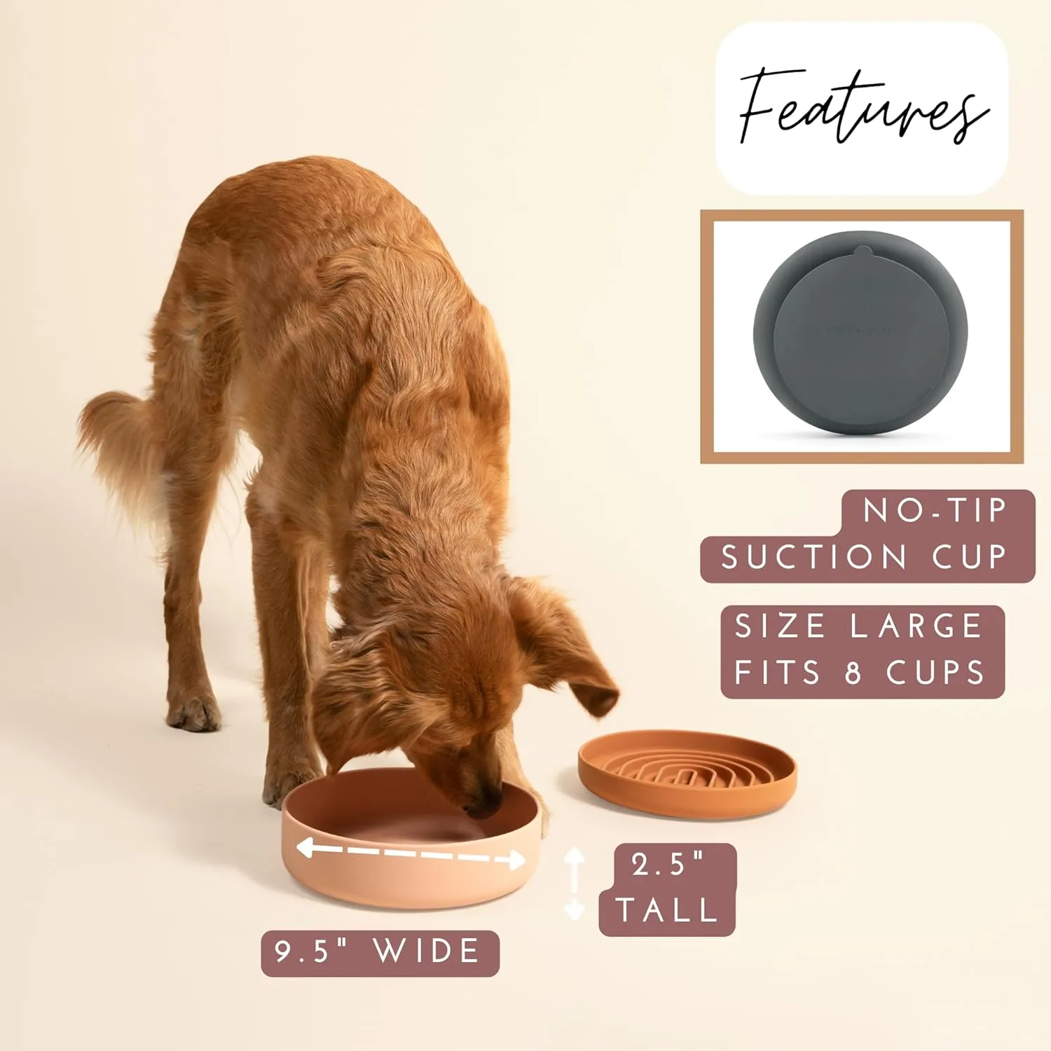 The Perfect Dish - Durable Dog Water Bowl - No Spill - Less Mess Non-Tippable Water & Food Bowl, Pure Silicone, Spill Proof with Suction Cup, Suitable for All Pets, Large-Sage