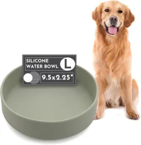 The Perfect Dish - Durable Dog Water Bowl - No Spill - Less Mess Non-Tippable Water & Food Bowl, Pure Silicone, Spill Proof with Suction Cup, Suitable for All Pets, Large-Sage