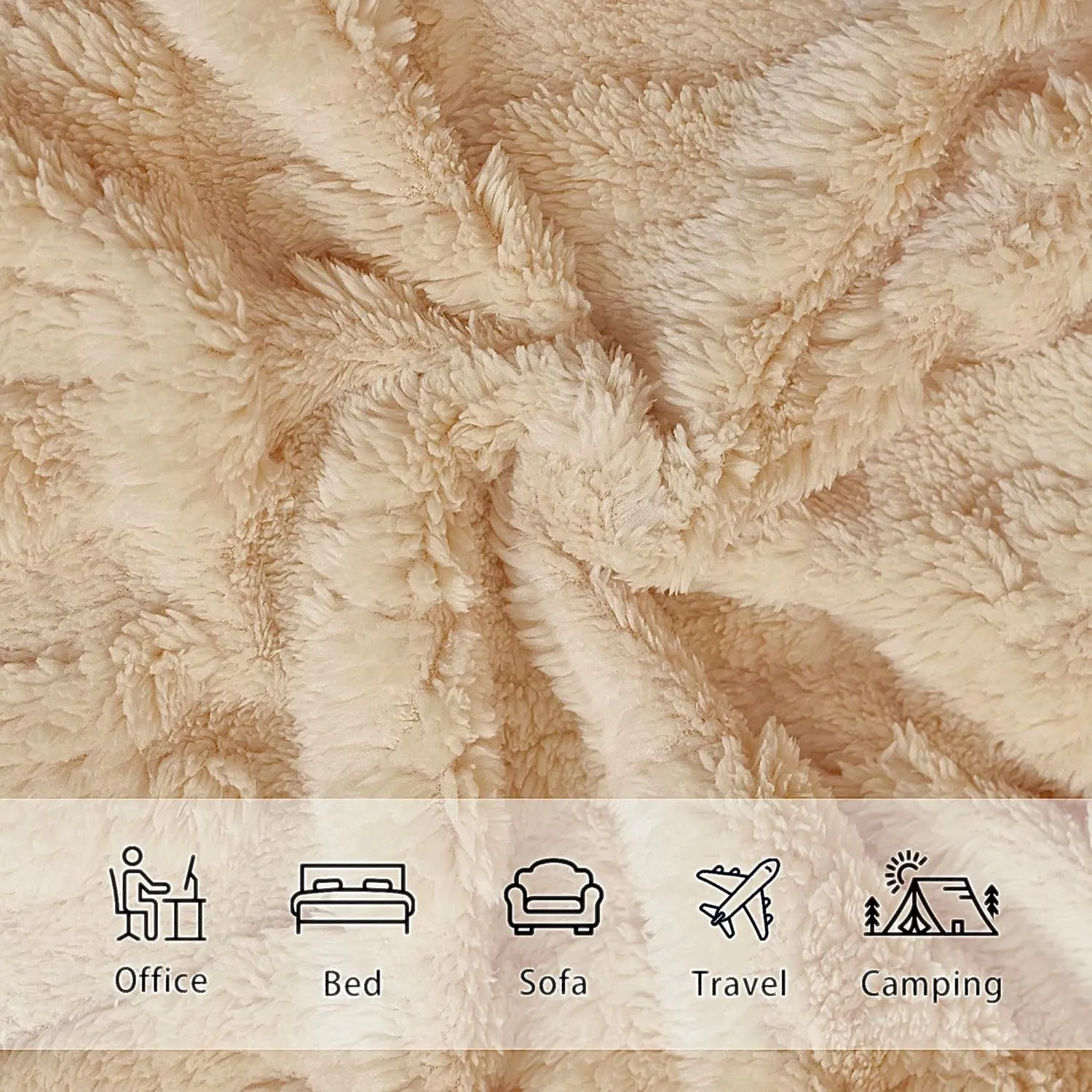 Throw Blankets with 3D Bunny Checkered,Super Soft Cozy Fleece Blankets for Lover Girls Boys Friends Gifts Pets, Lightweight Fuzzy Blanket for Couch Sofa Bed All Season (Beige, 50 * 60)