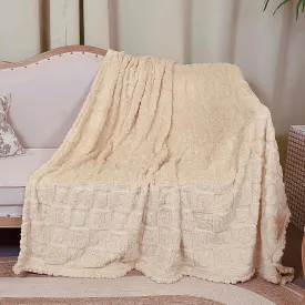 Throw Blankets with 3D Bunny Checkered,Super Soft Cozy Fleece Blankets for Lover Girls Boys Friends Gifts Pets, Lightweight Fuzzy Blanket for Couch Sofa Bed All Season (Beige, 50 * 60)