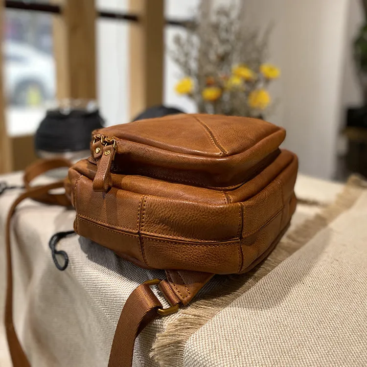 Unique Ladies Small Square Genuine Leather Backpack Purses Handbags for Women