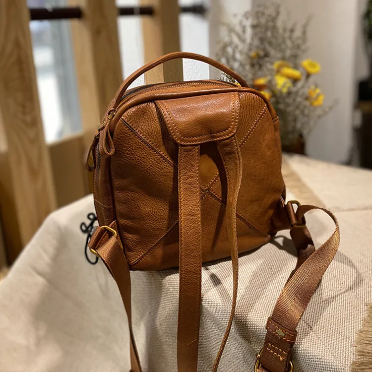 Unique Ladies Small Square Genuine Leather Backpack Purses Handbags for Women