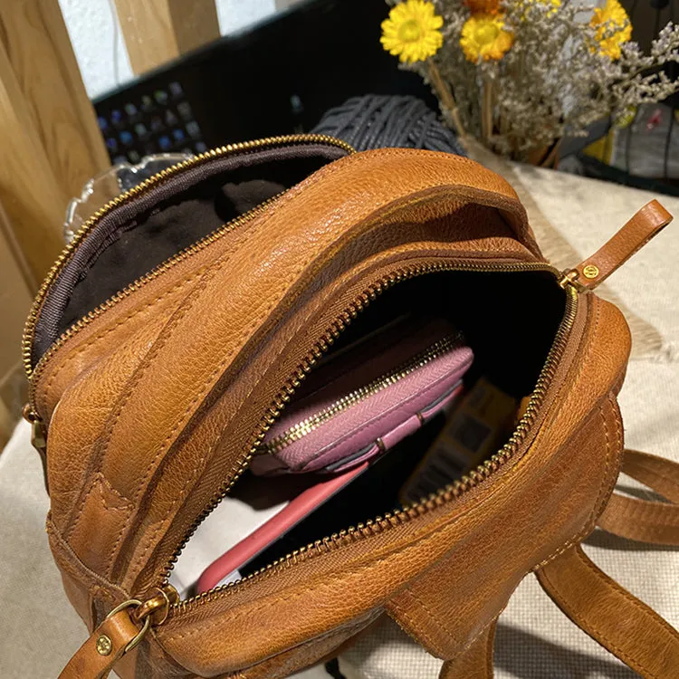 Unique Ladies Small Square Genuine Leather Backpack Purses Handbags for Women