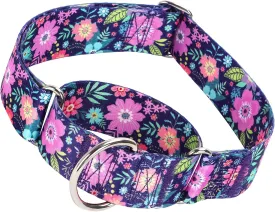 Wide 1.5 inch Martingale Collar for Medium Dogs,Big Thick Dog CollarNo-Slip Escape Proof Choke No Pull Cinch for Male and Female Dogs for Training & Walking -Bohemia Flowers M