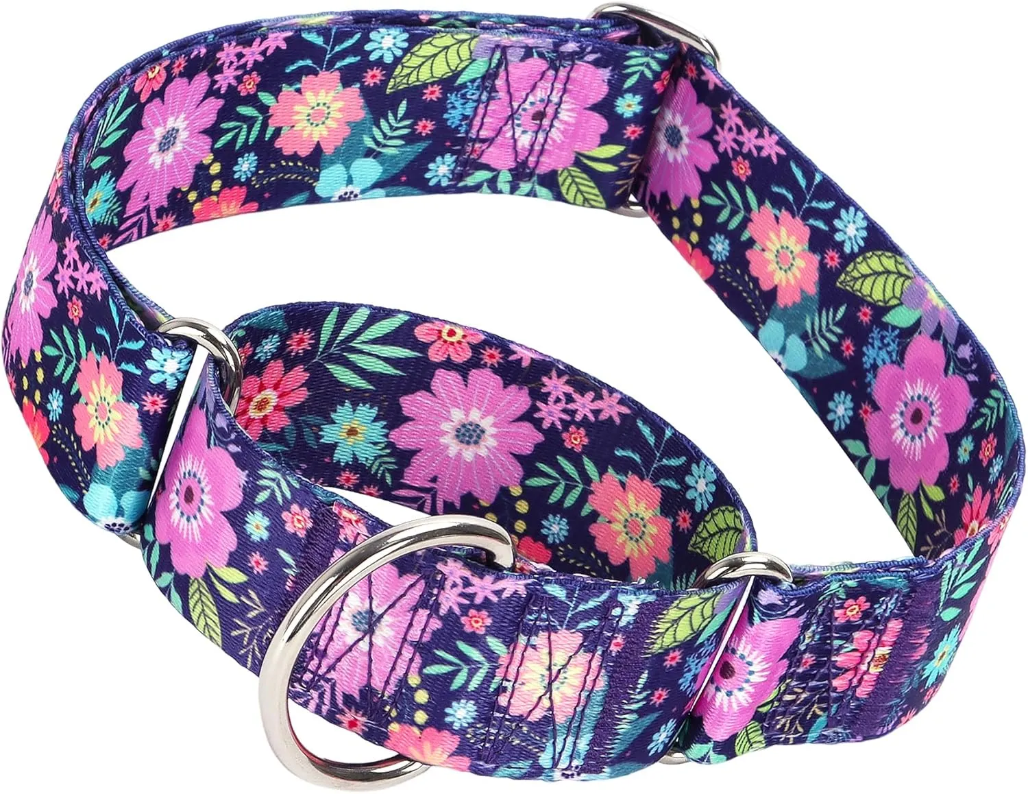 Wide 1.5 inch Martingale Collar for Medium Dogs,Big Thick Dog CollarNo-Slip Escape Proof Choke No Pull Cinch for Male and Female Dogs for Training & Walking -Bohemia Flowers M